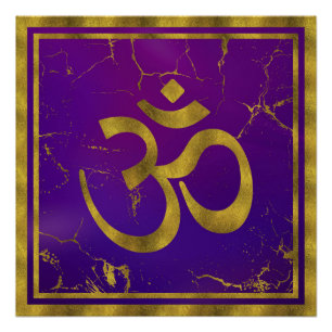 Poster Gold OM symbole - Aum, Omkara sur Purple/Indigo
