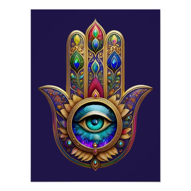 Poster Gold Peacock Colors Hamsa Green Sapphire Third Eye (Devant)