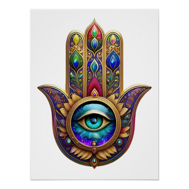 Poster Gold Peacock Colors Hamsa Green Sapphire Third Eye (Devant)