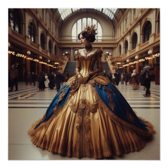 Poster Gold Princess Steampunk Victorian Industrial (Devant)