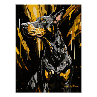 Poster Gold Splash Doberman Dog 01 - Eartha Vandenstein