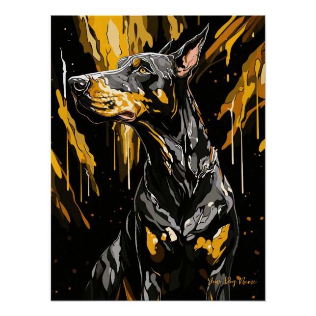 Poster Gold Splash Doberman Dog 01 - Eartha Vandenstein (Devant)