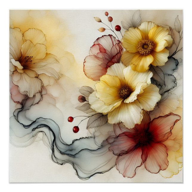 Poster "Golden Bloom Elegance : Abstrait Floral Serenity" (Devant)