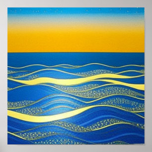 Poster Golden Blue Waves at Sunset