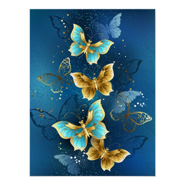 Poster Golden butterflies (Devant)