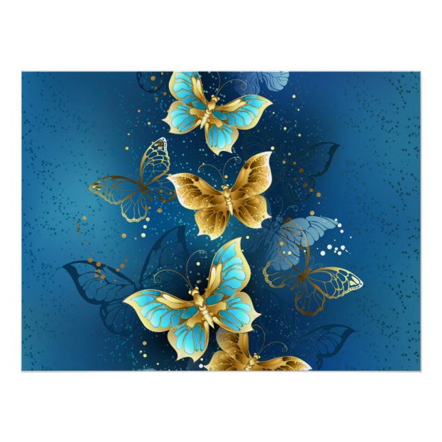 Poster Golden butterflies (Devant)