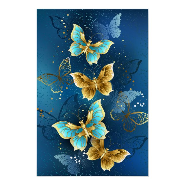 Poster Golden butterflies (Devant)