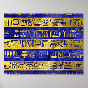 Poster Golden Egyptian  hieroglyphs pattern