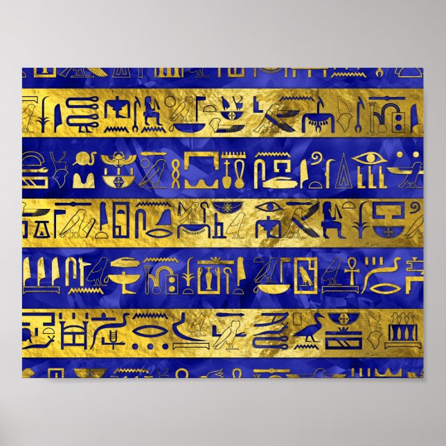 Poster Golden Egyptian  hieroglyphs pattern (Devant)