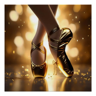 Poster Golden Elegance : Chaussures Ballerina sur Gold Bo