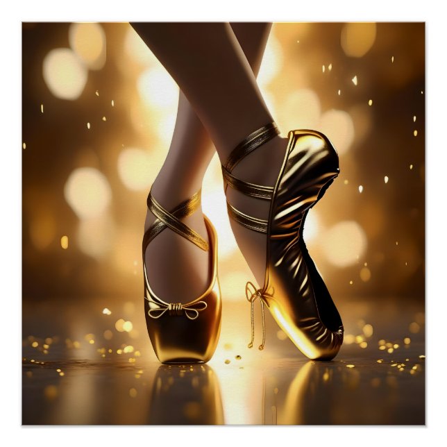 Poster Golden Elegance : Chaussures Ballerina sur Gold Bo (Devant)