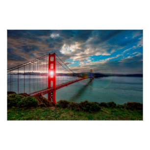 Poster Golden gate bridge avec Sun brillant