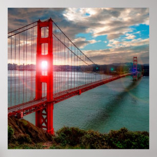 Poster Golden gate bridge avec Sun brillant