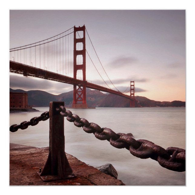 Poster Golden Gate Bridge contre les montagnes (Devant)
