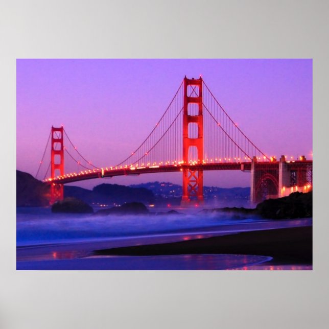 Poster Golden Gate Bridge on Baker Beach at Sundown (Devant)