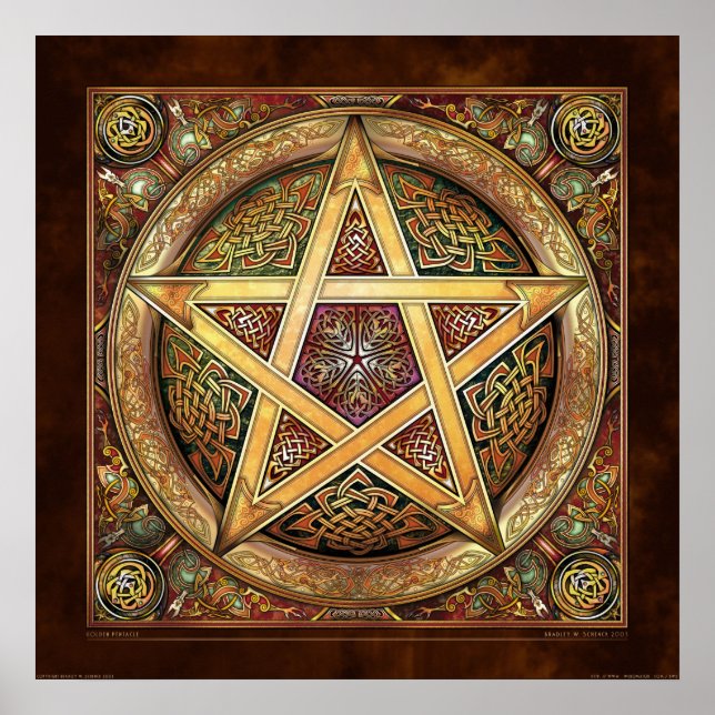 Poster Golden Knotwork Pentacle (22x22") (Devant)