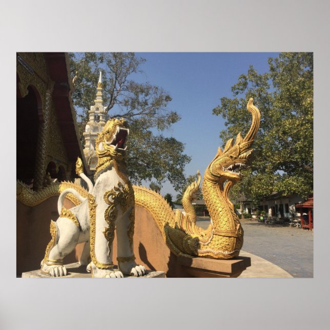 Poster Golden Naga et White Dog ~ Chiang Mai, Thaïlande (Devant)