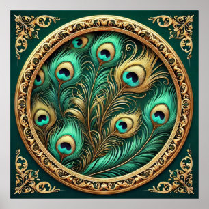 Poster Golden Peacock Feathers