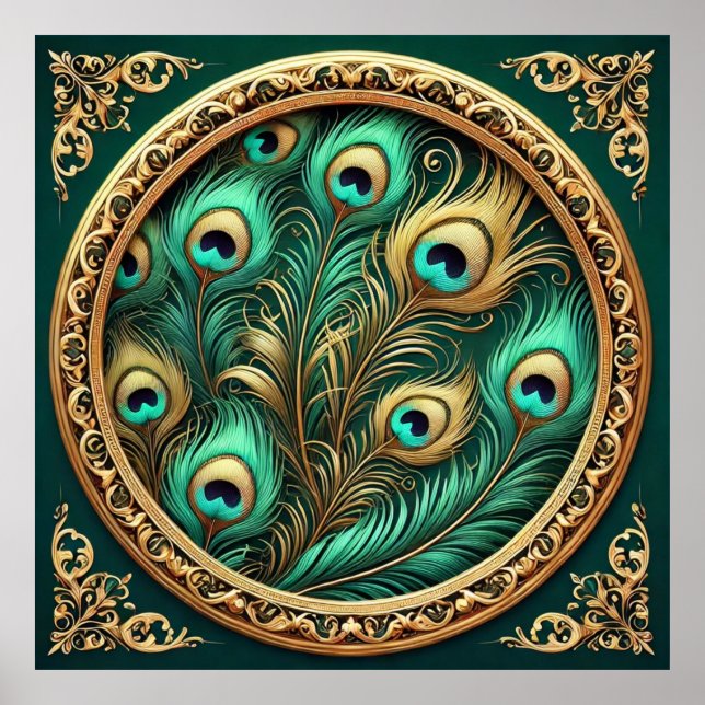 Poster Golden Peacock Feathers (Devant)