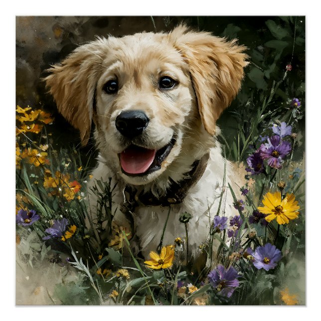 Poster Golden Puppy Wildflower Joy (Devant)
