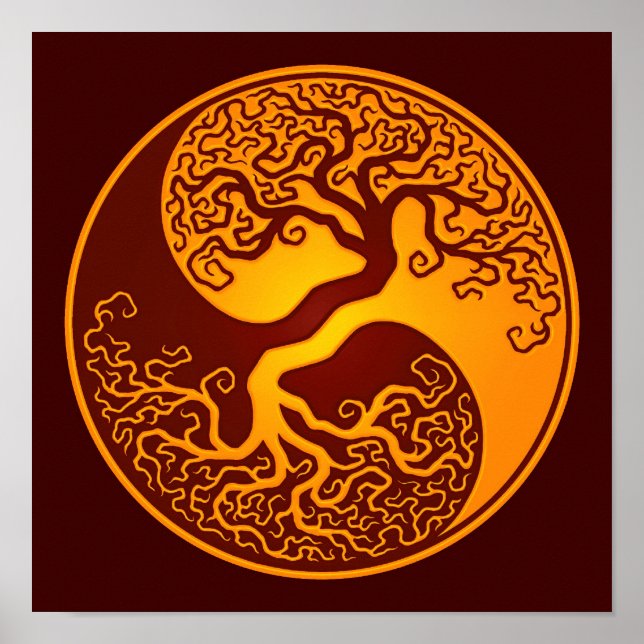Poster Golden Red Tree of Life Yin Yang (Devant)