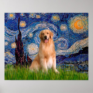 Poster Golden Retriever 8 - Nuit étoilée