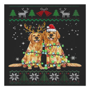 Poster Golden retriever Chien de Noël laid Drôle de Noël