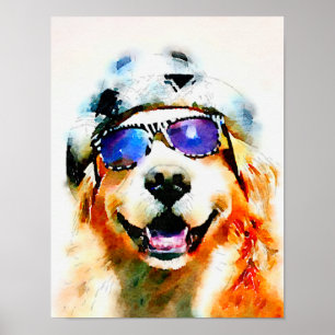 Poster Golden retriever dans l'aquarelle de casquette et