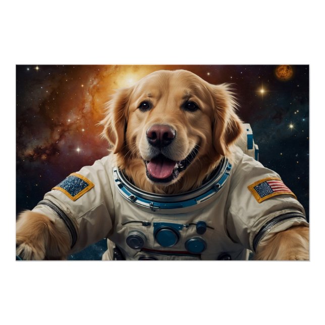 Poster Golden Retriever Dog dans l'espace (Devant)