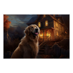 Poster Golden Retriever Halloween effroi