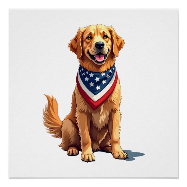 Poster Golden Retriever July 4th Vintage Patriotic Tee 2 (Devant)