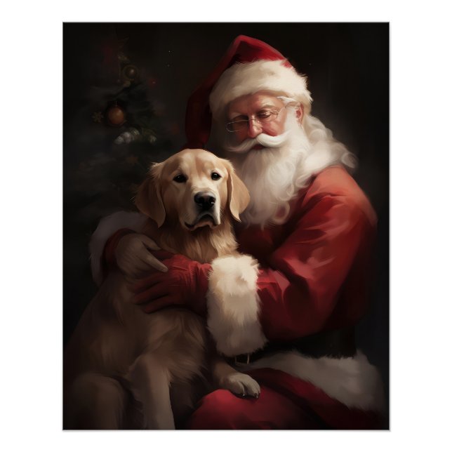 Poster Golden Retriever with Santa Clause Christmas (Devant)