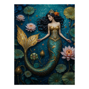 Poster Golden Tides: Mermaid Symphony