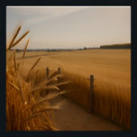 Poster Golden Wheat Path – Rustic Summer Landscape<br><div class="desc">This warm countryside scene features golden wheat,  a rustic wooden fence,  and a soft sky glowing with sunlight. The perfect design for rustic home décor,  harvest-themed gifts,  and lovers of rural serenity.</div>