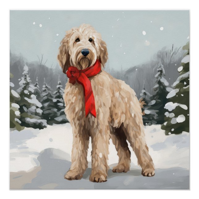 Poster Goldendoodle Chien dans Noël de neige (Devant)