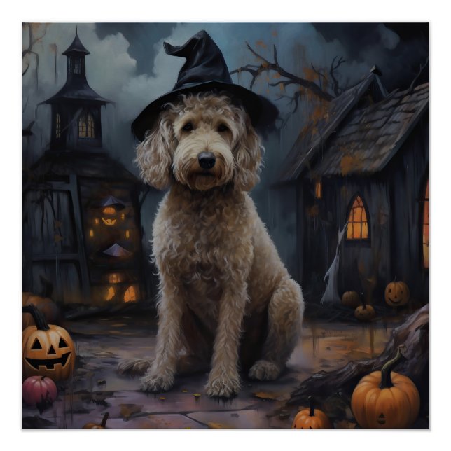 Poster Goldendoodle Citrouilles Halloween Épouvantable (Devant)