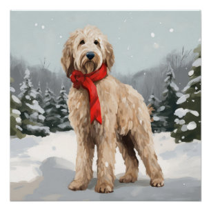 Poster Goldendoodle dans la neige Noël 