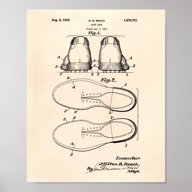 Poster Golf Chaussure 1932 Art Brevet - Vieux Poivre (Devant)
