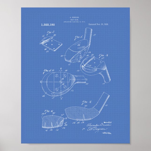 Poster Golf Club 1919 Patent Art - Blueprint (Devant)