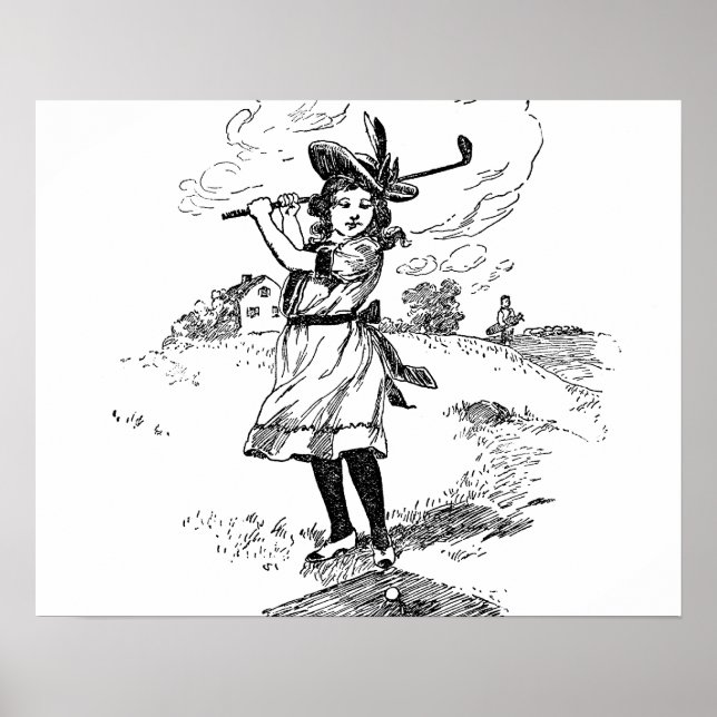 Poster Golf Girl Golfing Art Vintage (Devant)
