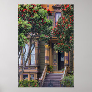 Poster Gommier à fleurs rouges encadrant un style victori