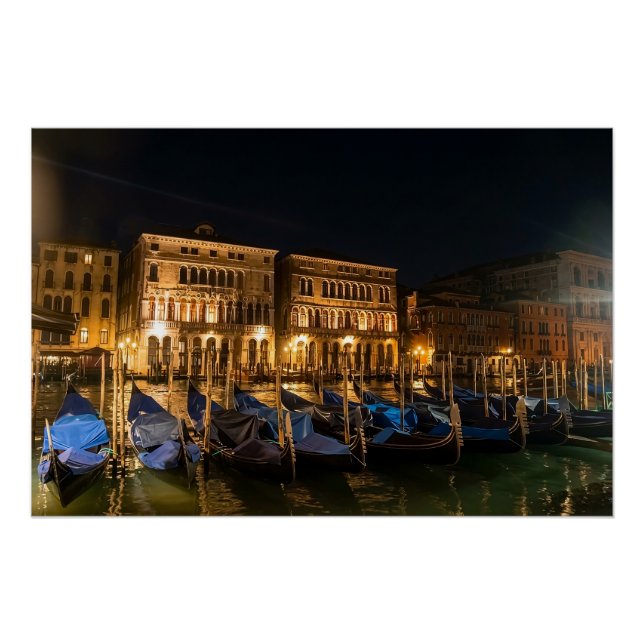 Poster Gondoles de Venise la Nuit (Devant)