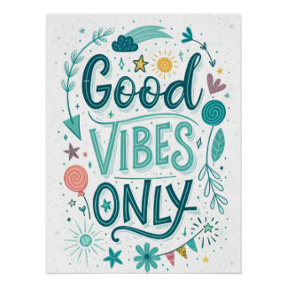Poster Good Vibes uniquement - Inspirati coloré à la main