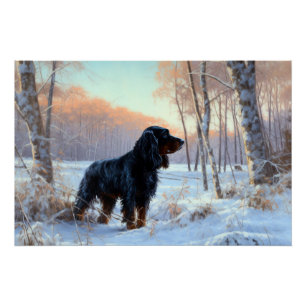 Poster Gordon Setter Laisse Il Neige Noël
