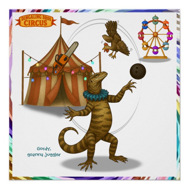 Poster Gordy, goanna juggler (Devant)