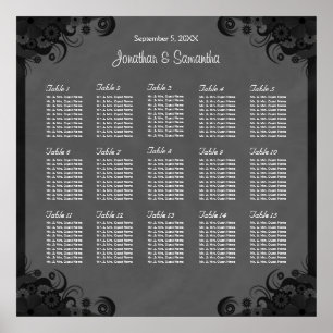 Poster Goth Black and Grey Mariage 15 Table Seating Chart