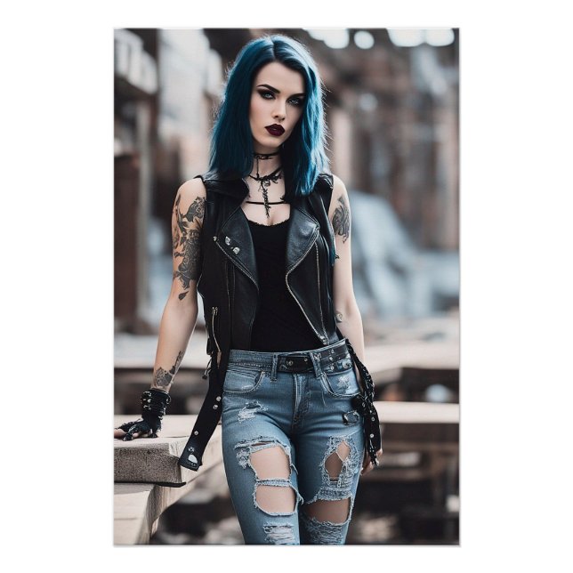 Poster Goth Girl posant avec des pistes ferroviaires (Devant)