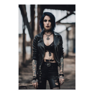 Poster Goth Girl posant devant le vieux pont