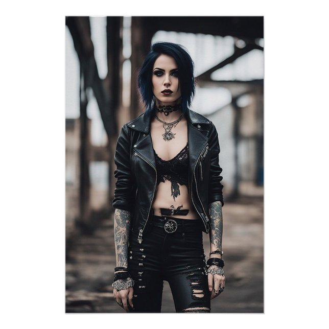 Poster Goth Girl posant devant le vieux pont (Devant)