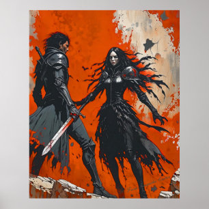 Poster gothique Chevalier Duel - Art Imaginaire fo